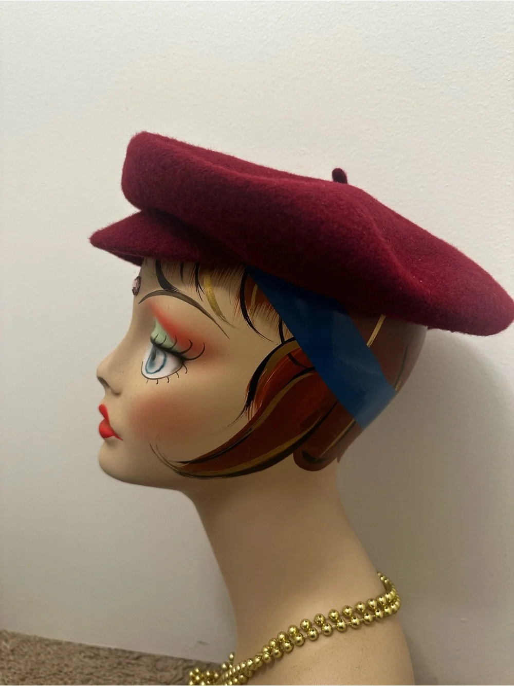 Womens Maroon Wool Baker Boy Cap